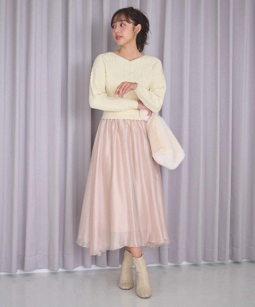 Feroux 【セットアイテム】ケーブルニット×オーガンジースカート 
