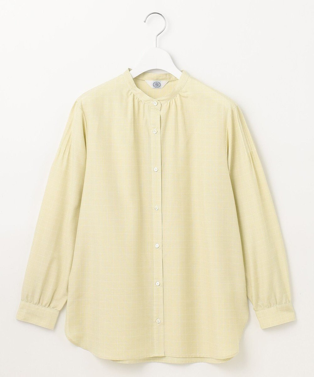 J.PRESS LADIES L 【洗える】セルロース チェック バンドカラー ブラウス 