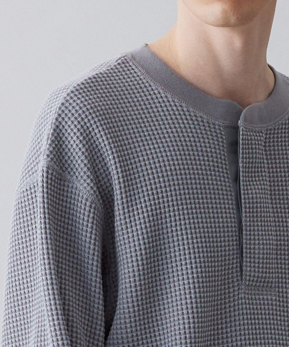 UNFILO MENS イージーケア ワッフル ヘンリーネック [23年春夏商品] 