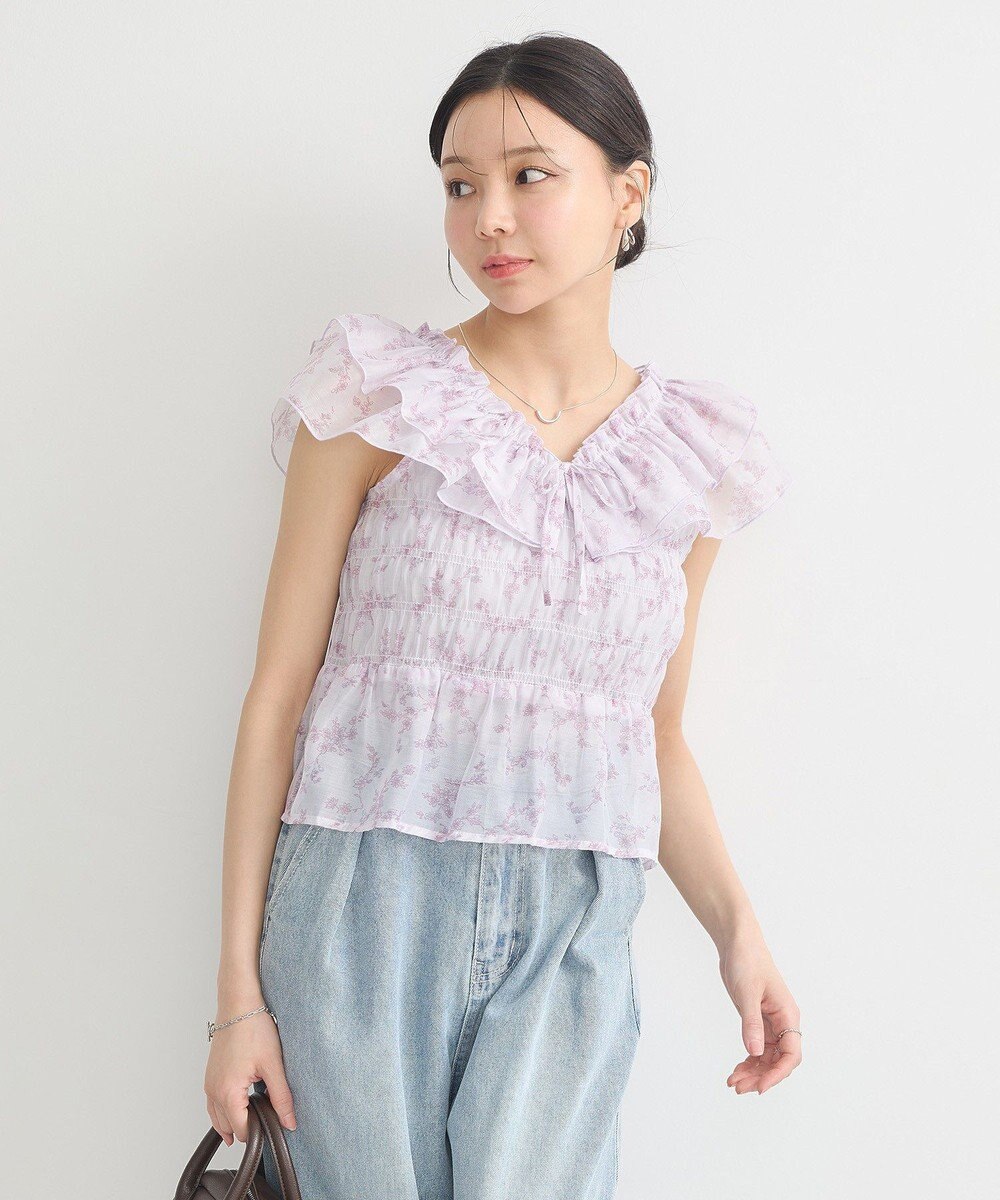 earth music&ecology ダブルフリルノースリブラウス 