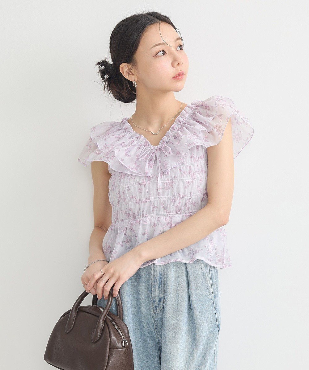 earth music&ecology ダブルフリルノースリブラウス 