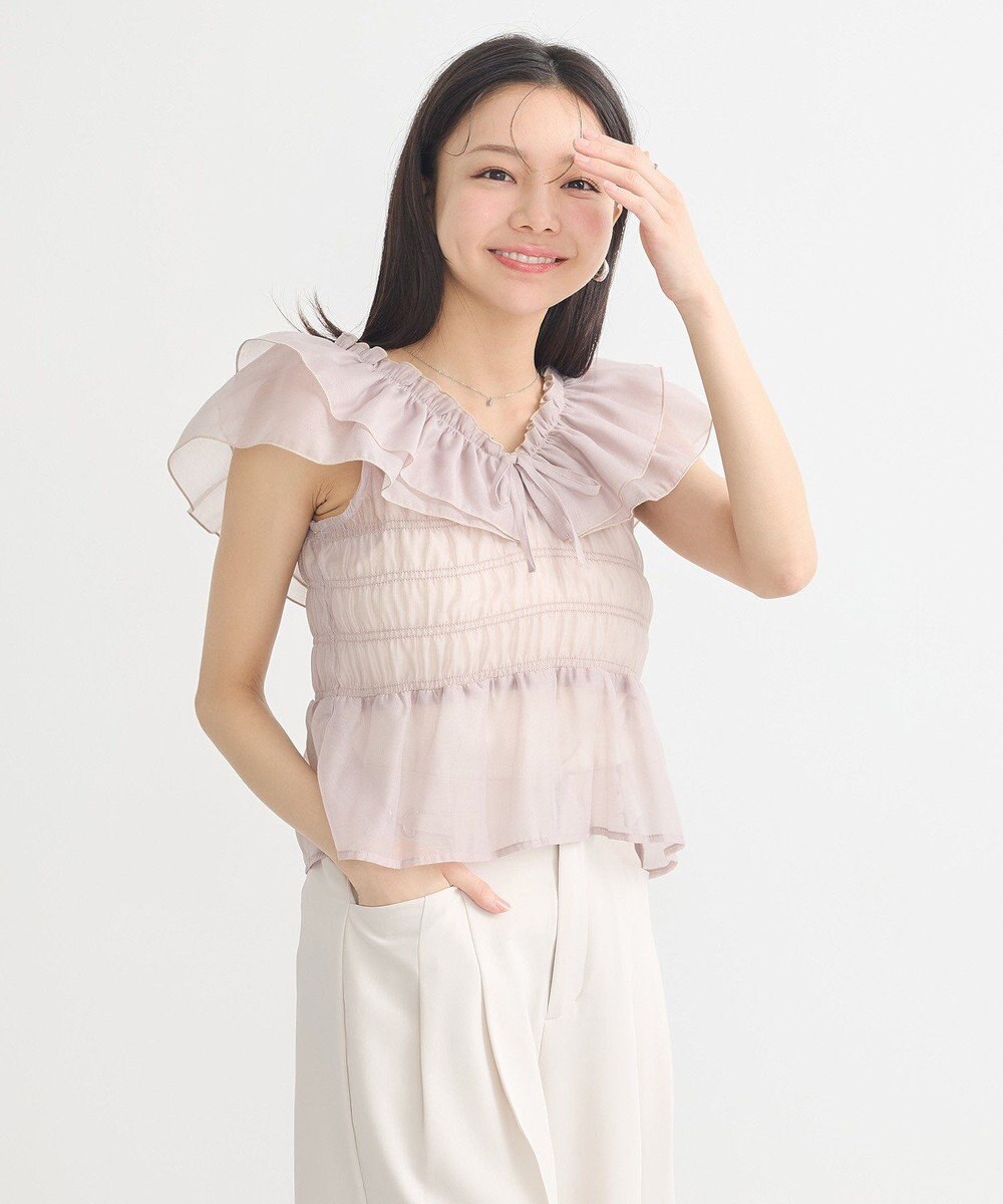 earth music&ecology ダブルフリルノースリブラウス 