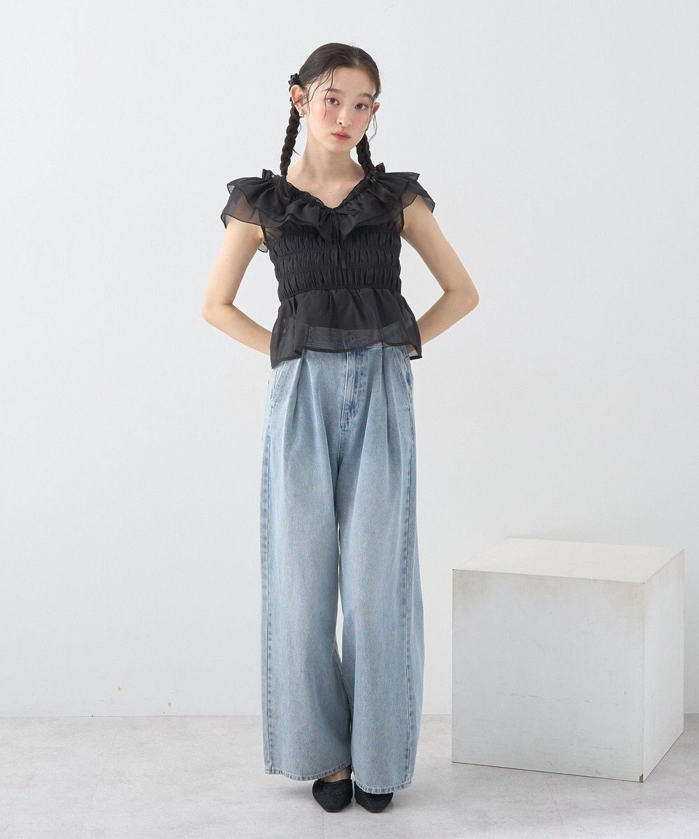 earth music&ecology ダブルフリルノースリブラウス 