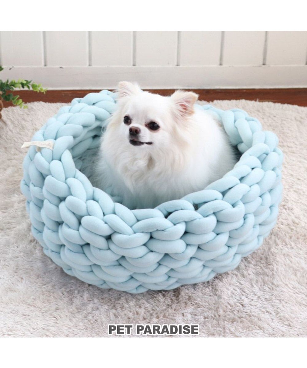 PET PARADISE 編み カドラー ベッド 大 (50cm) 《ピンク/ グレー /ブルー/ マスタード》 
