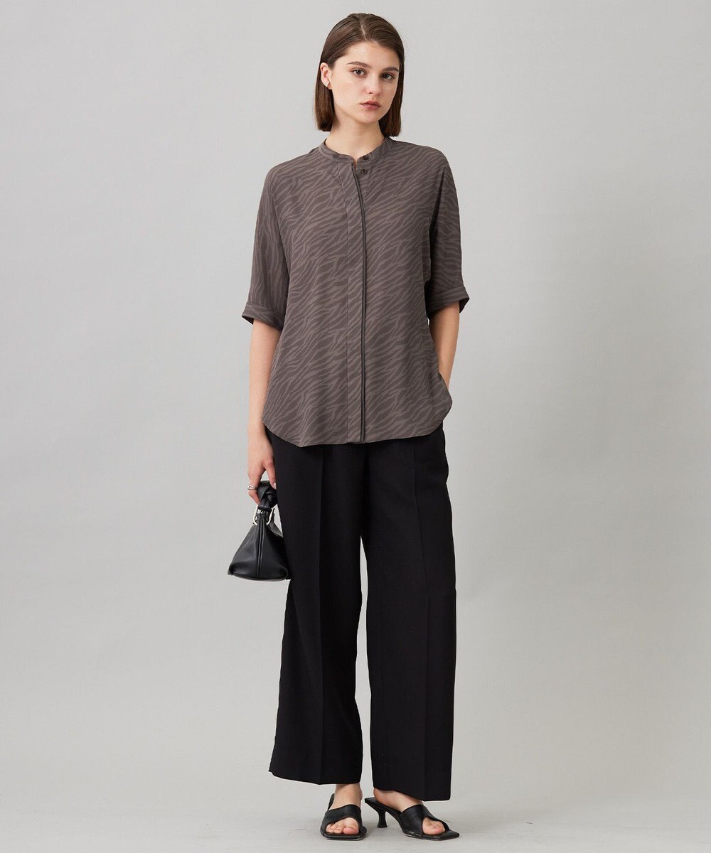 ICB L 【人気のため新色追加・接触冷感・UVケア・速乾・洗える】BackSatinAmunzen 5分袖バンドカラーブラウス 