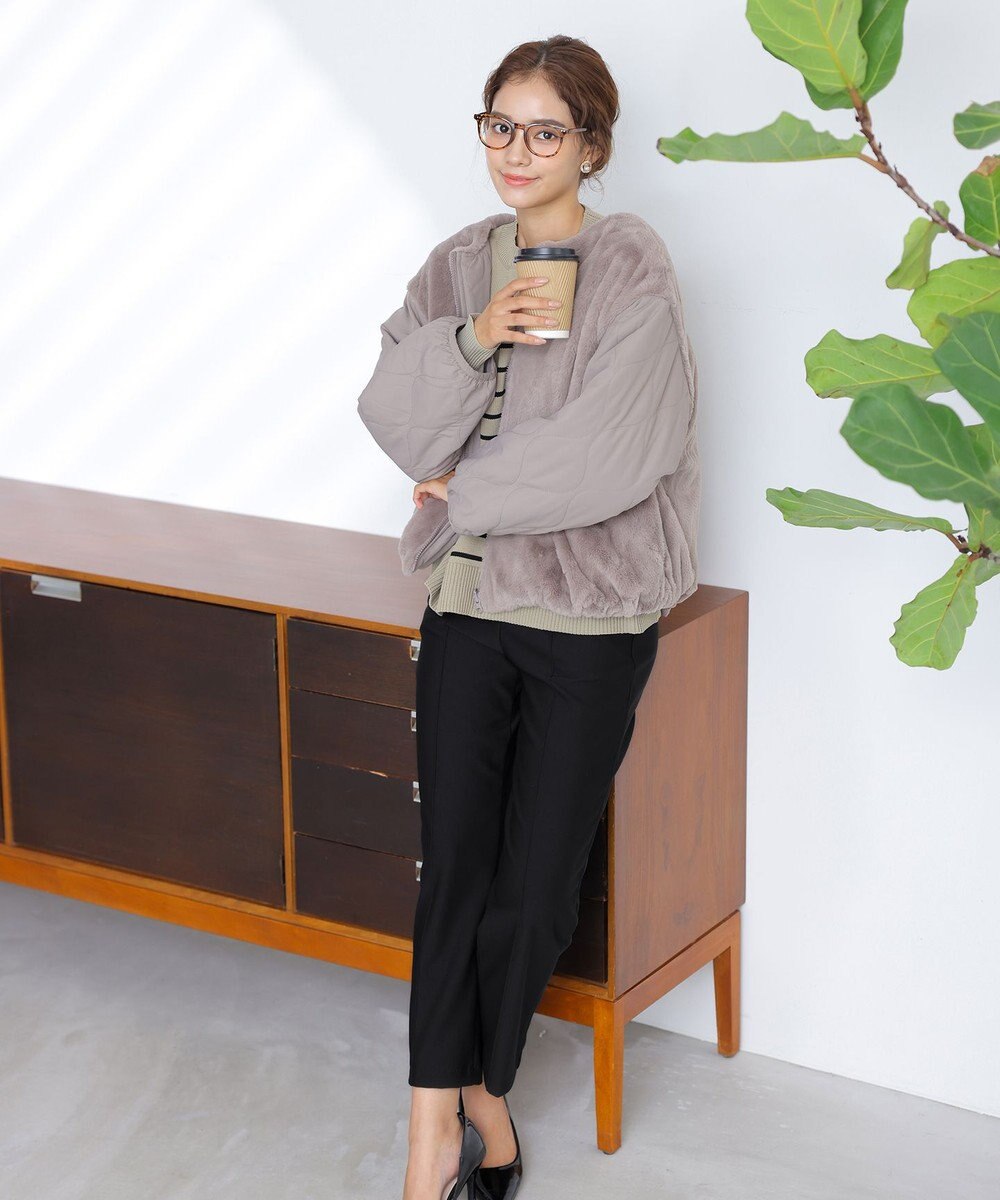 Tiaclasse 【洗える】ボーダー柄スポンジニットトップス 