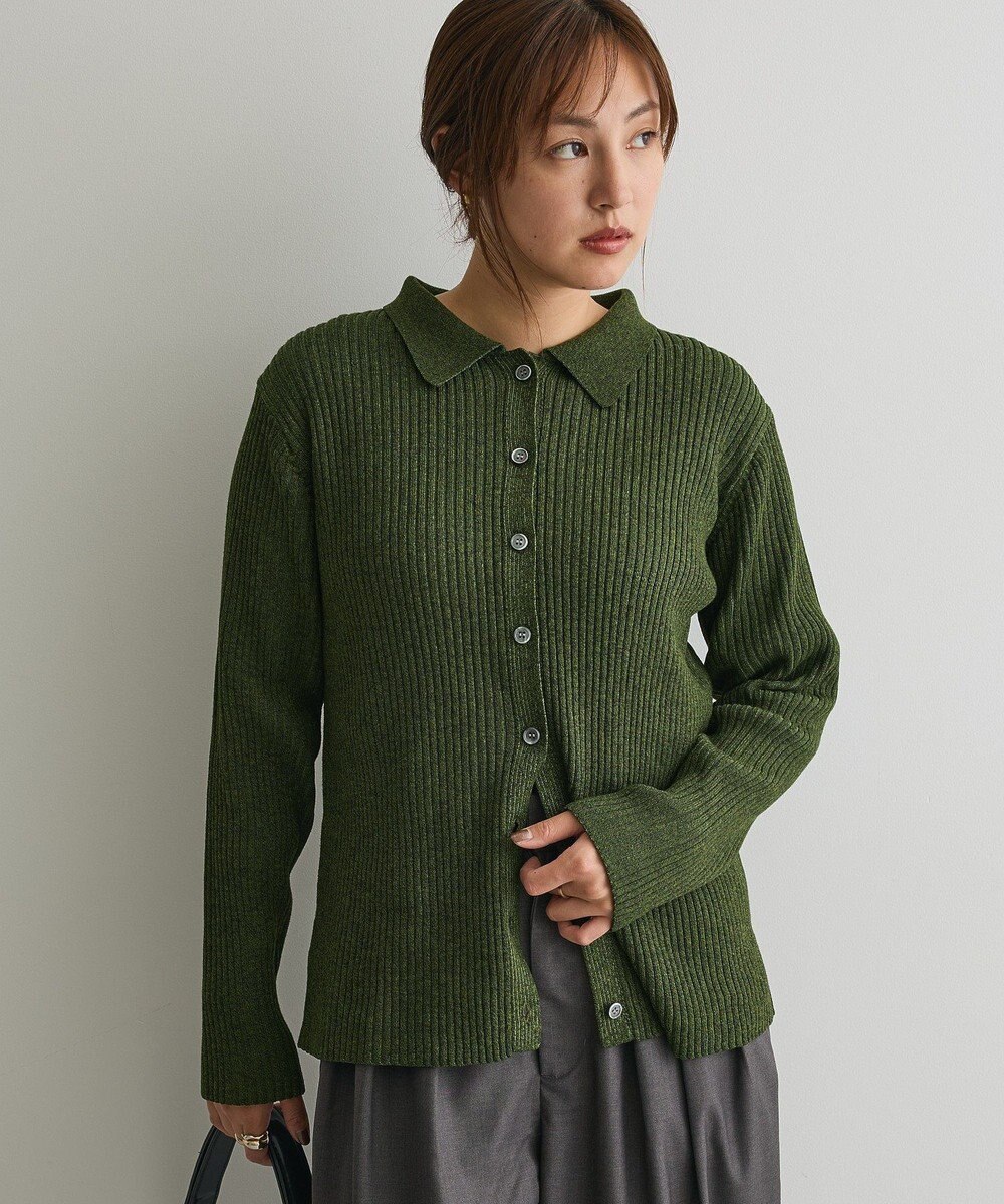 CRAFT STANDARD BOUTIQUE ミックスカラーポロ襟ニットカーディガン 