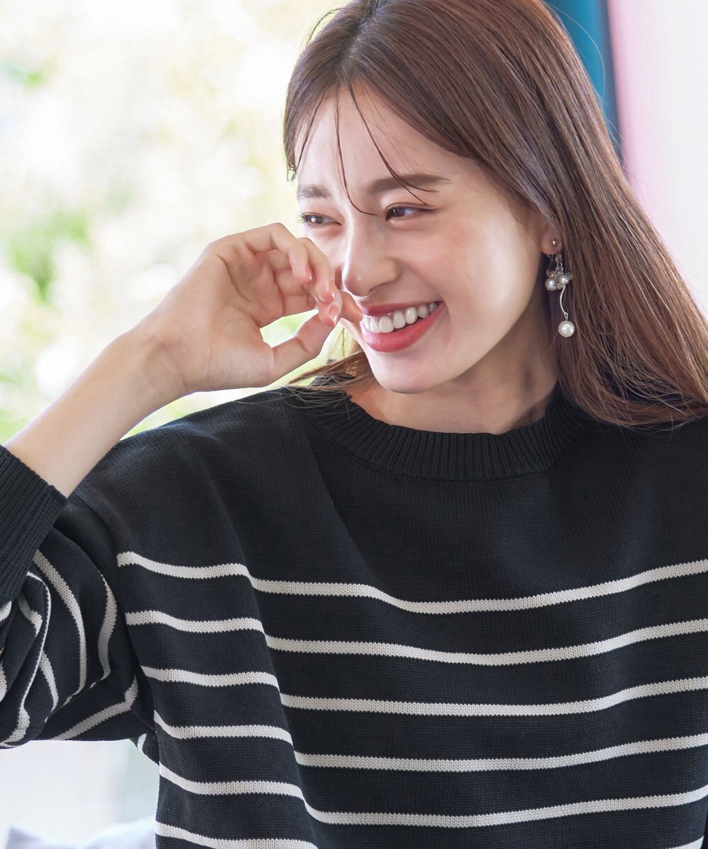 Tiaclasse 【洗える】ボーダー柄スポンジニットトップス 