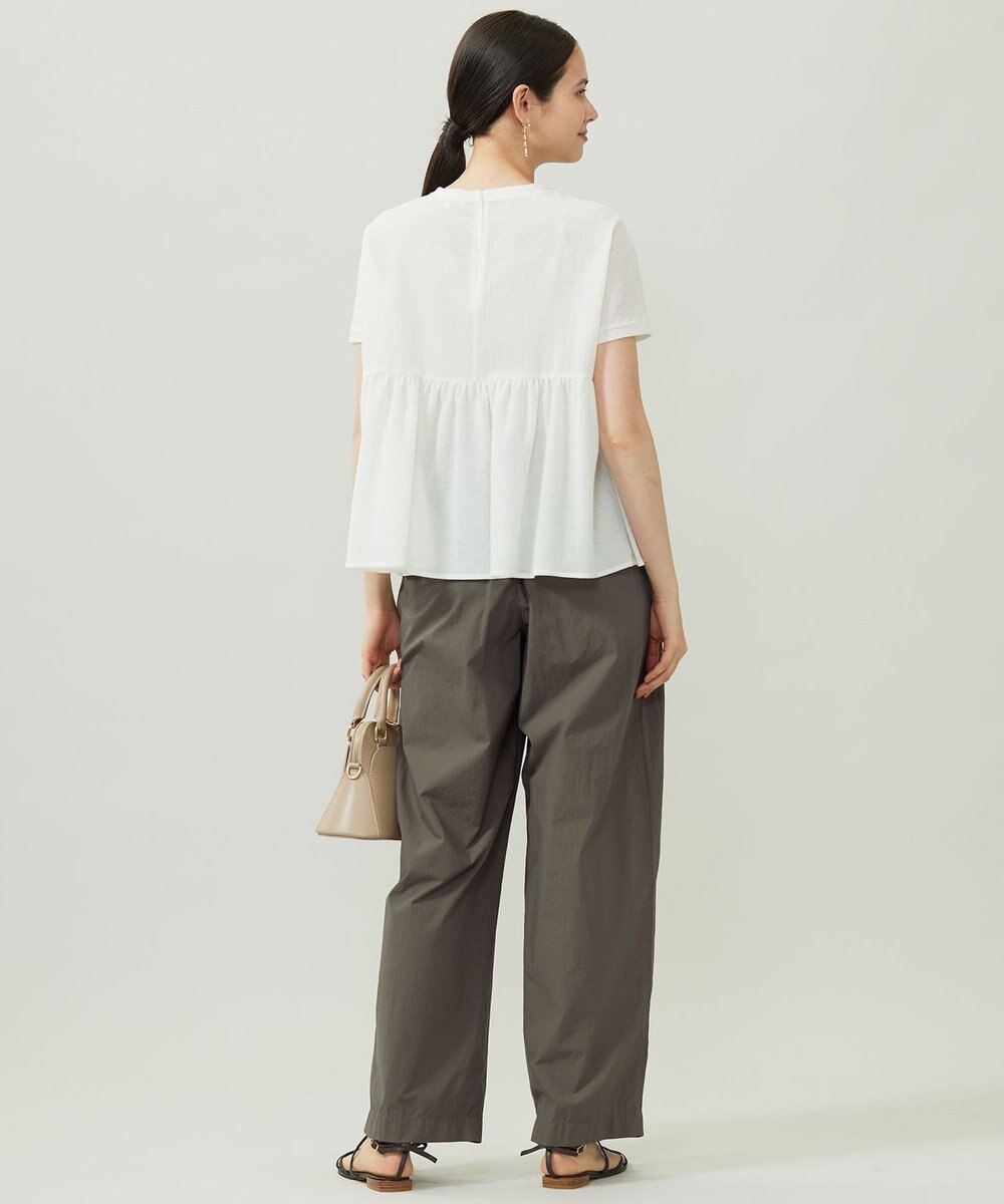 自由区 【洗える】リネンサッカーコンビペプラム カットソー 