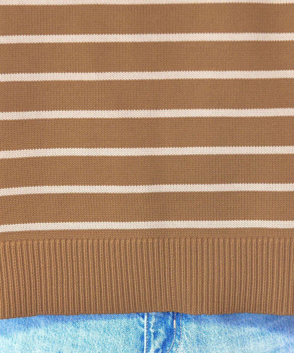 Tiaclasse 【洗える】ボーダー柄スポンジニットトップス 