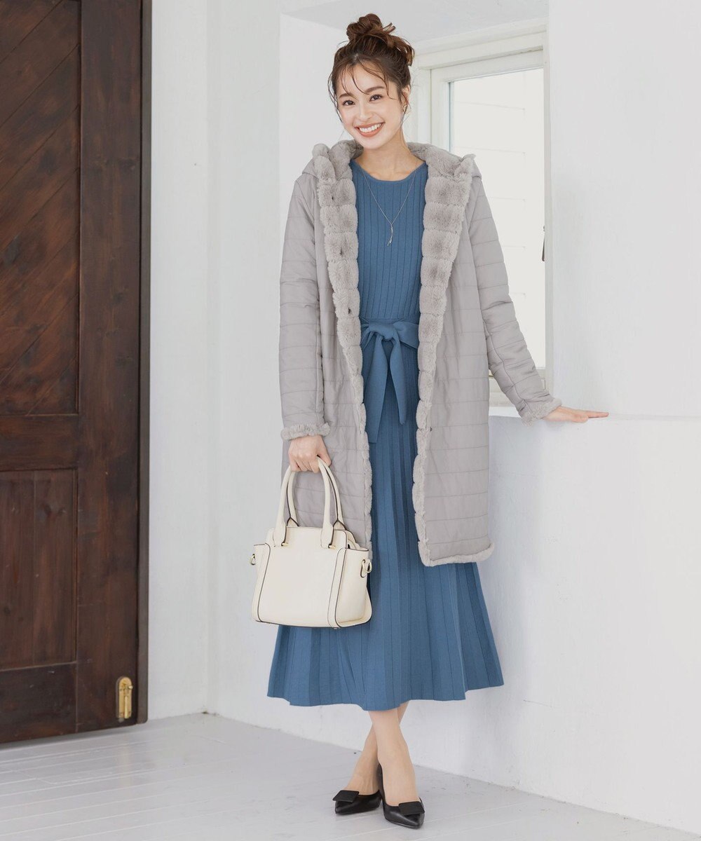 Tiaclasse 【洗える】パフ袖ニットコンビワンピース 