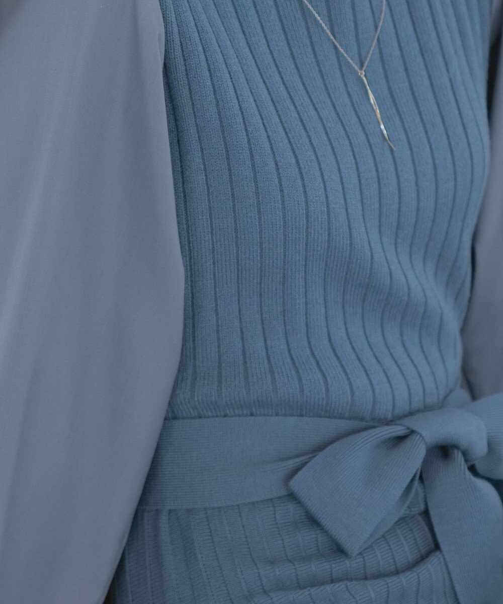 Tiaclasse 【洗える】パフ袖ニットコンビワンピース 