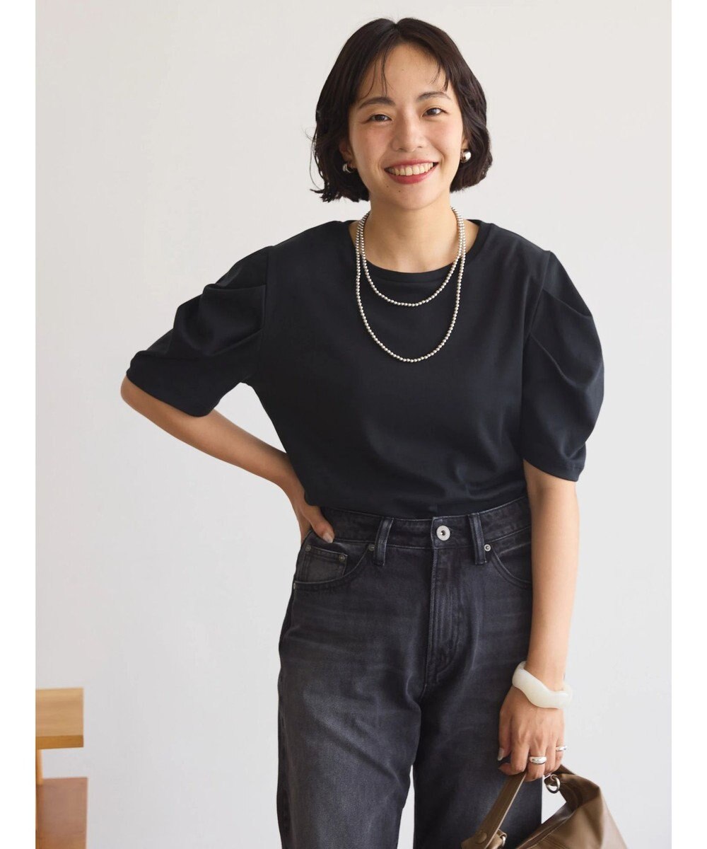 AMERICAN HOLIC 接触冷感タックスリーブ５分袖カットプルオーバー 