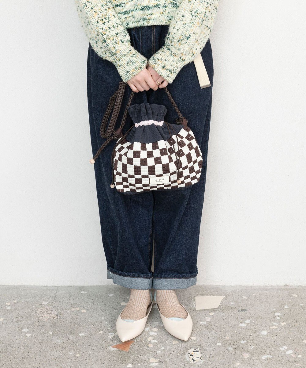 TRICOTE チェッカー巾着ポーチショルダー 