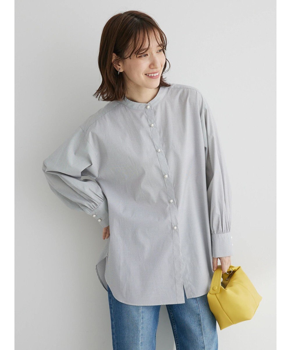 Green Parks パール釦ストライプシャツ 