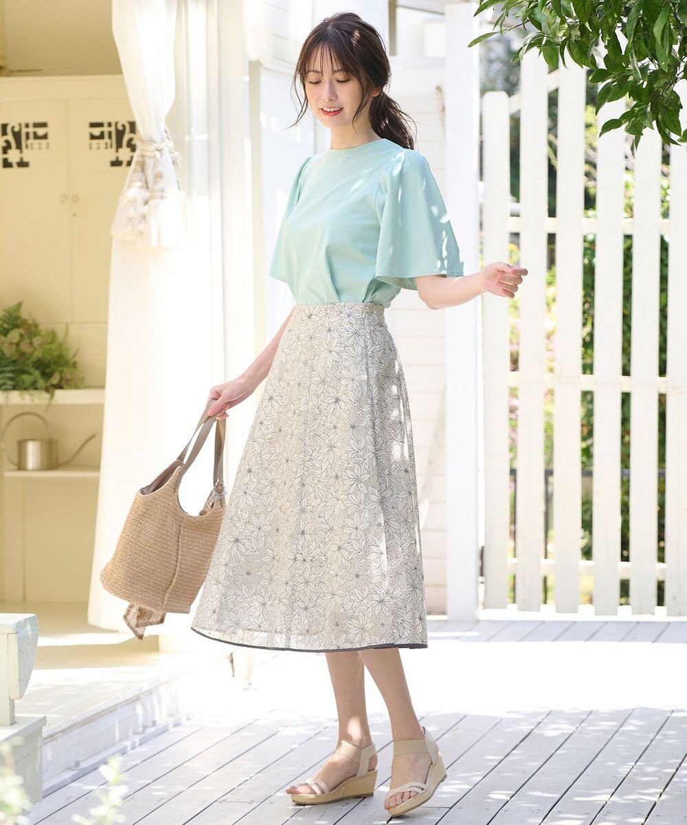 ANY SIS 【UVケア】プレーティングジャージー フレアスリーブ カットソー 