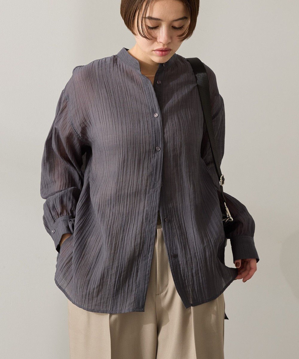 AMERICAN HOLIC 楊柳シアーバンドカラーシャツ 