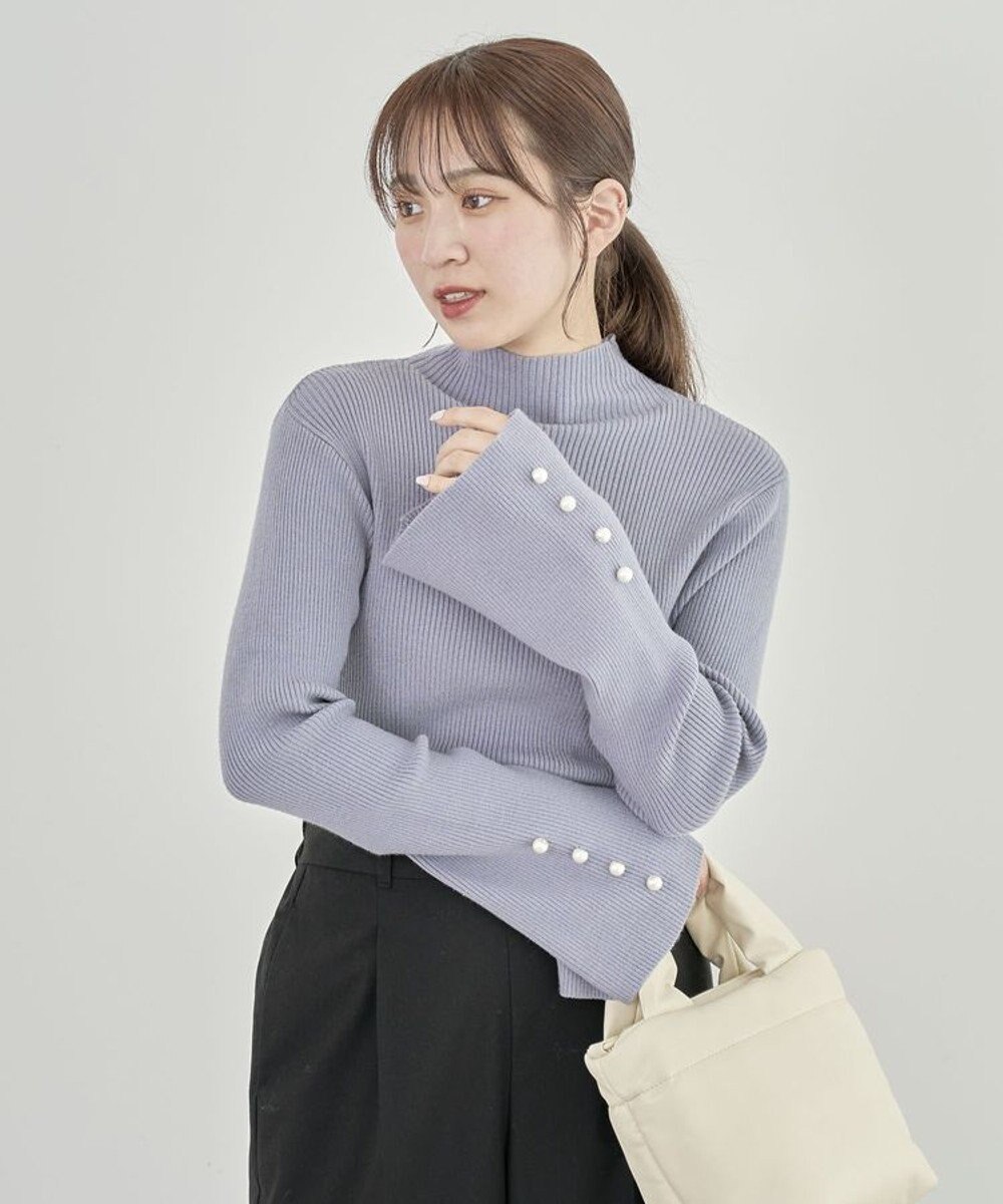 Green Parks ・ｓｗｉｎｇ　ｂｙ　袖パールボタンハイネックニット 