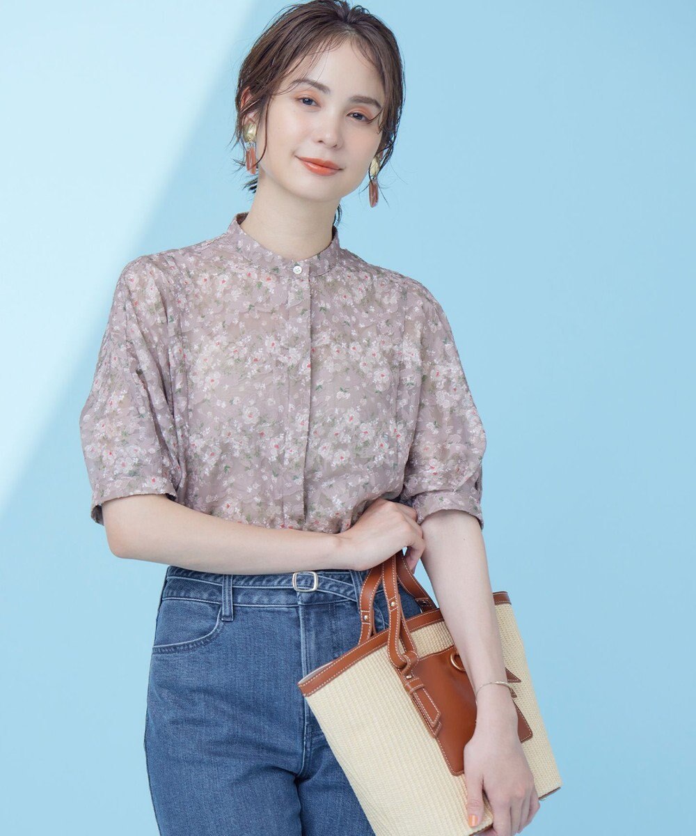 組曲 【WEB限定】フラワーボーダージャカードプリント ブラウス 