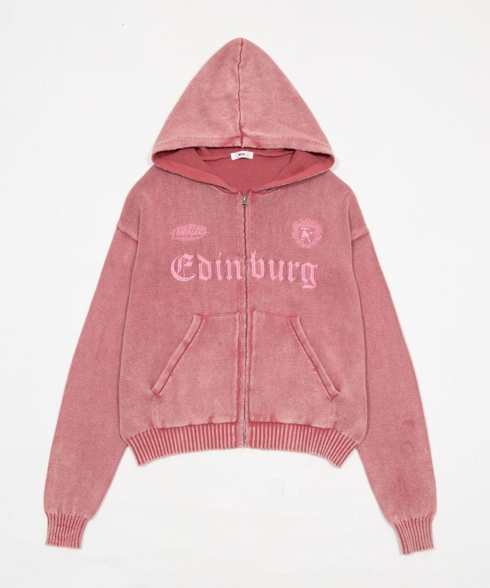 WEGO 【ユニセックス着用ITEM】ブリーチニットグラフィックZIPパーカー 