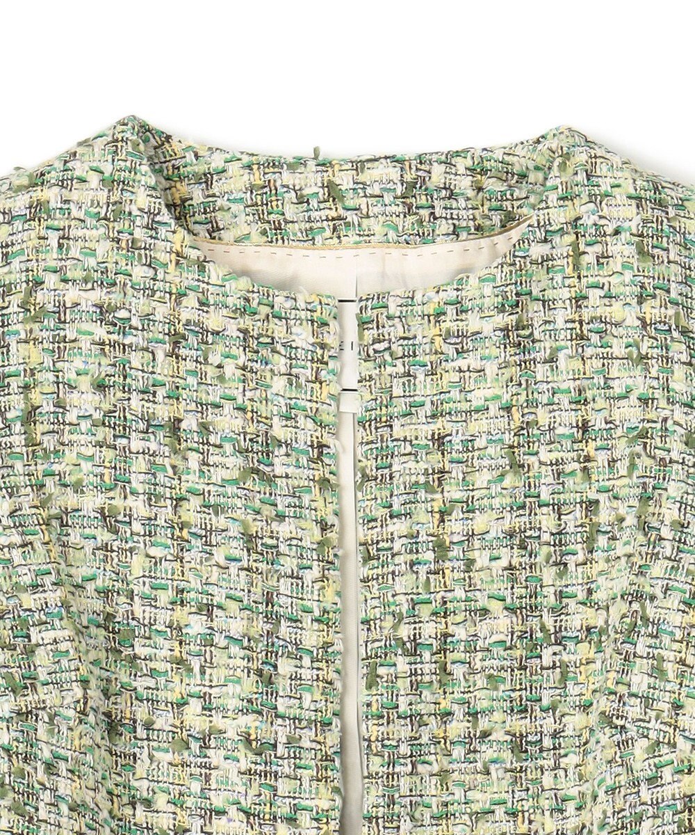 BEIGE， TEASEL / ノーカラーツイードショートジャケット 