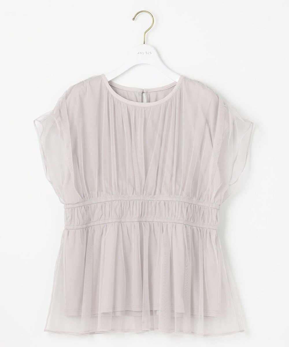 ANY SIS 【洗える】チュールペプラム ブラウス 