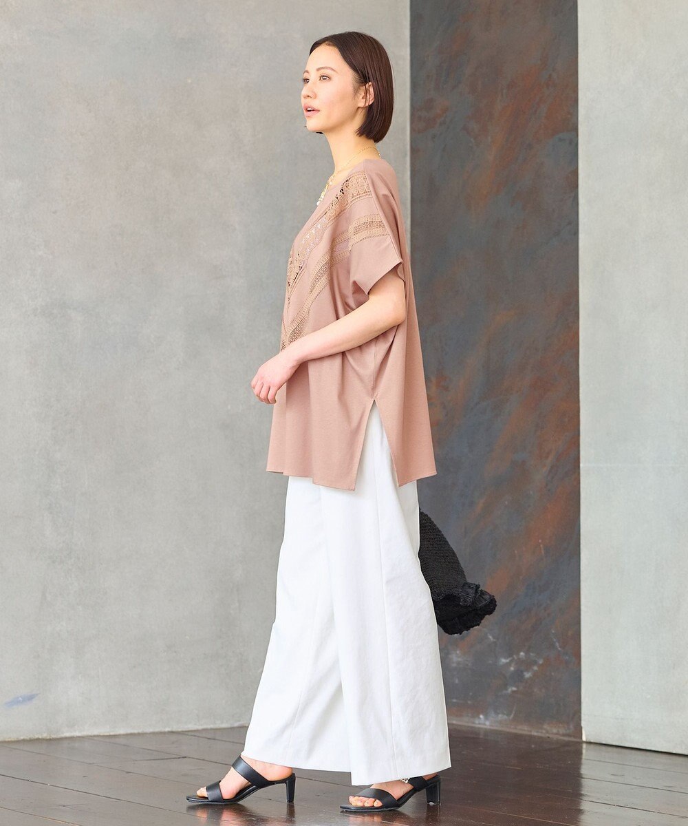 自由区 【洗える・XSサイズあり】レースEDGEフロントレース カットソー 