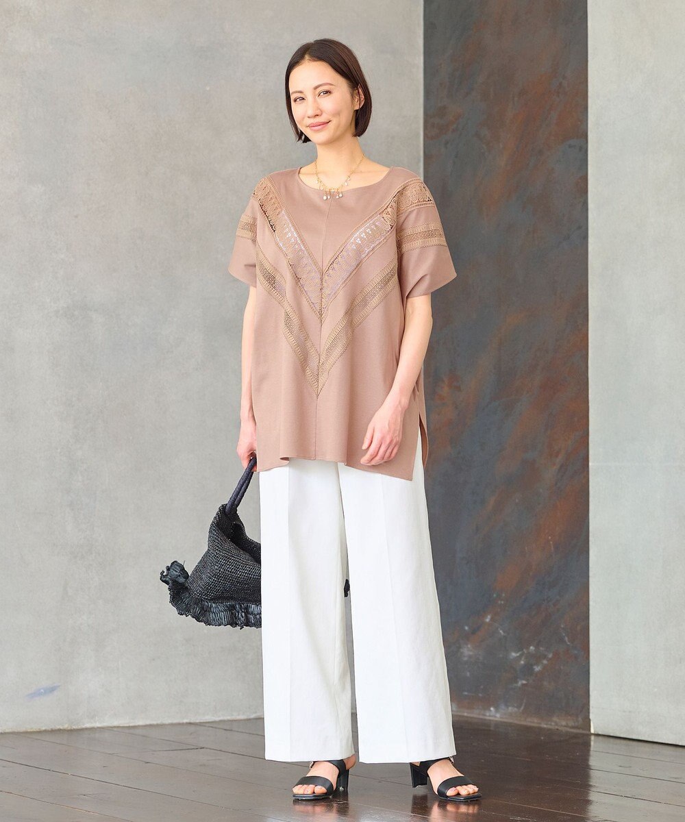 自由区 【洗える・XSサイズあり】レースEDGEフロントレース カットソー 