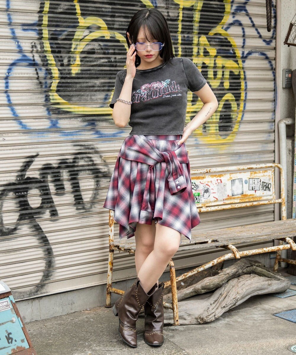 WEGO ヴィンテージウォッシュグラフィックリブT 