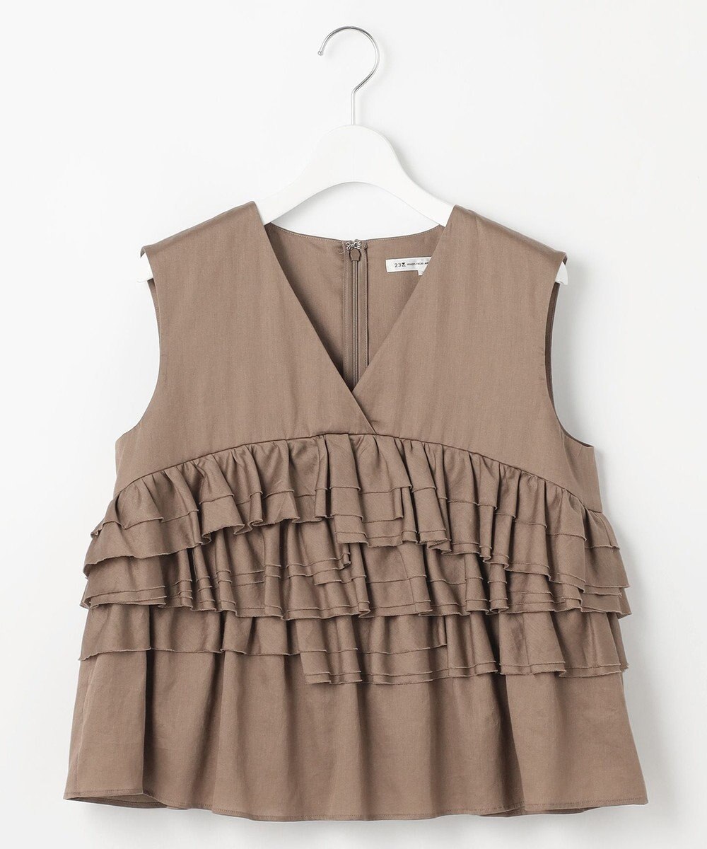 23区 L 【GOLD LABEL】コットンサテン フリルブラウス 