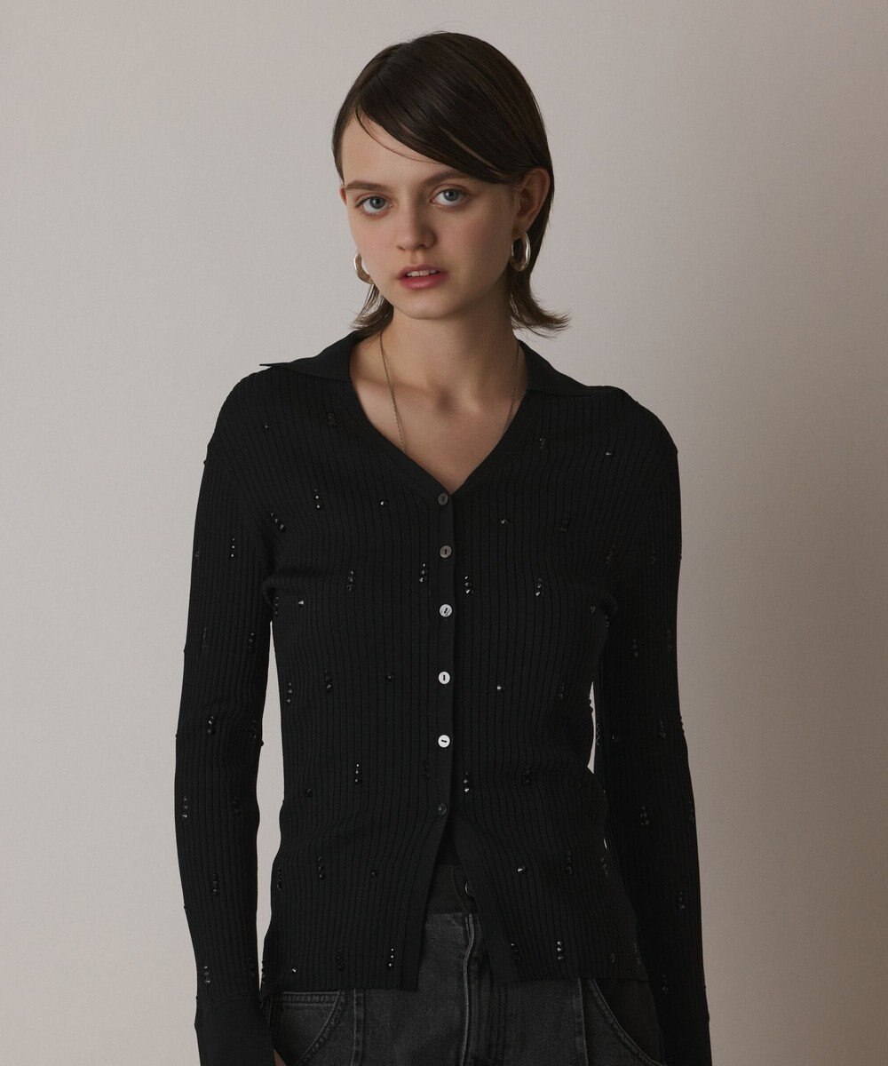 GRACE CONTINENTAL ビジューリブニットトップ 