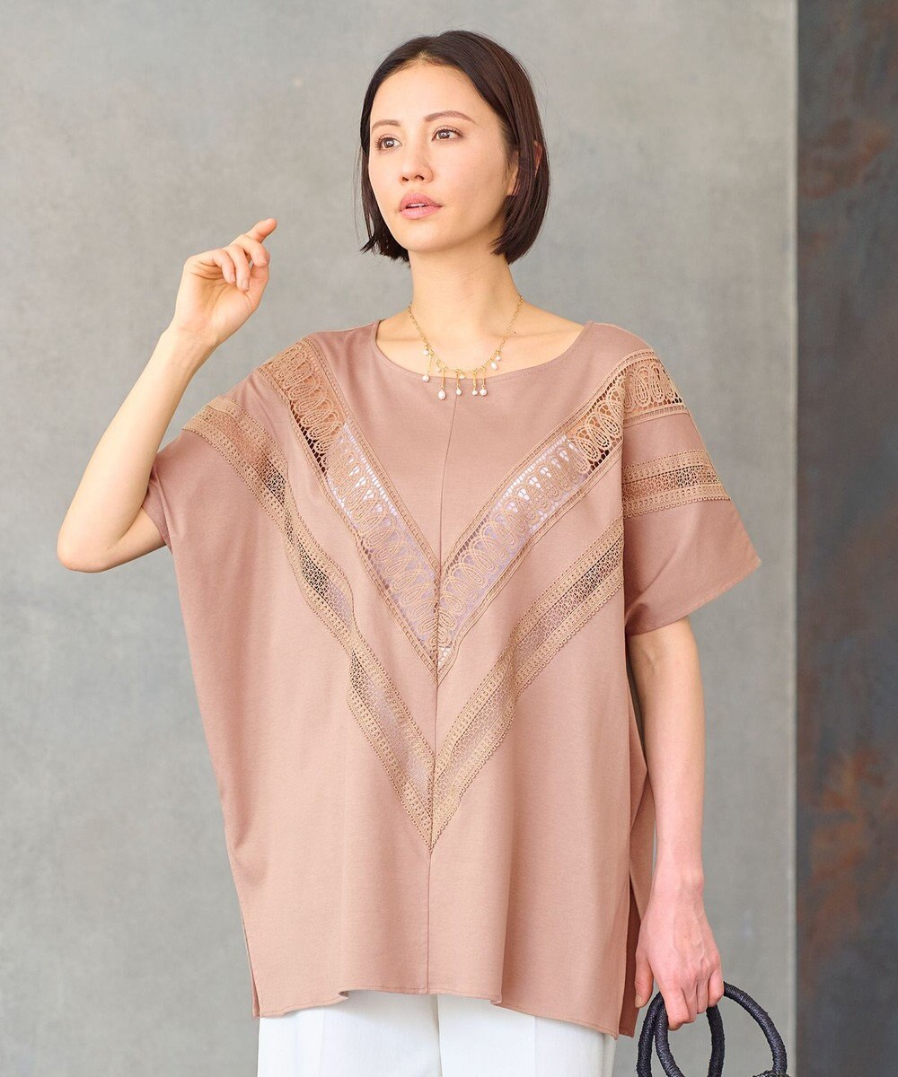 自由区 【洗える・XSサイズあり】レースEDGEフロントレース カットソー 