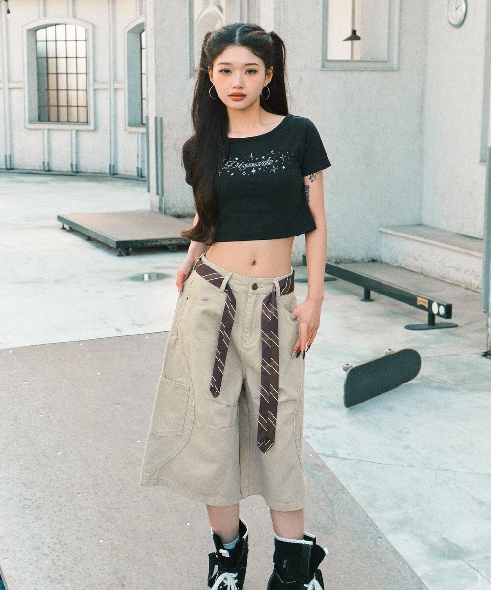 WEGO ロゴスタッズクロップドT 