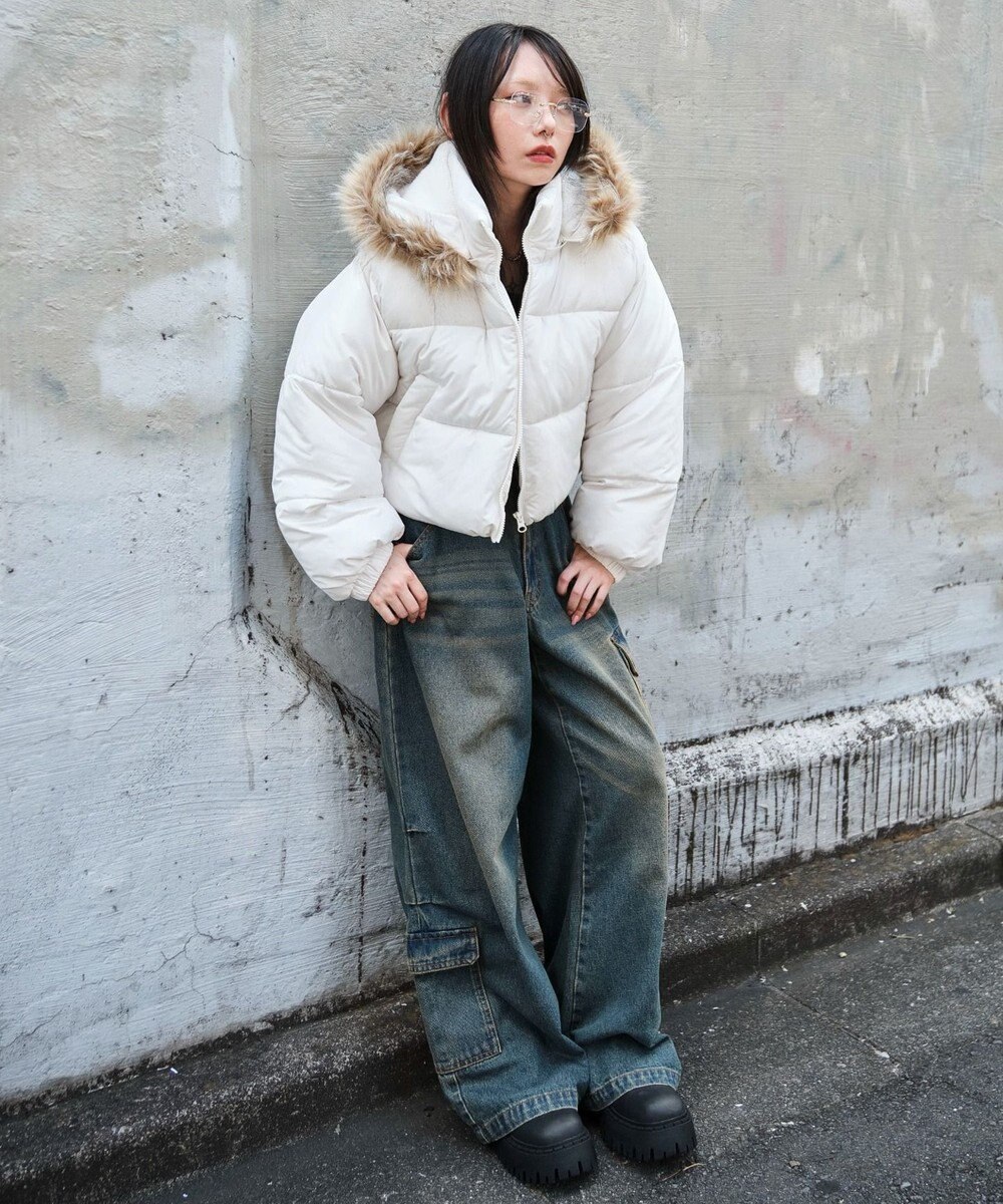 WEGO 【25年秋冬新作/SMサイズ展開】2WAYファーフードショートパファーブルゾン 