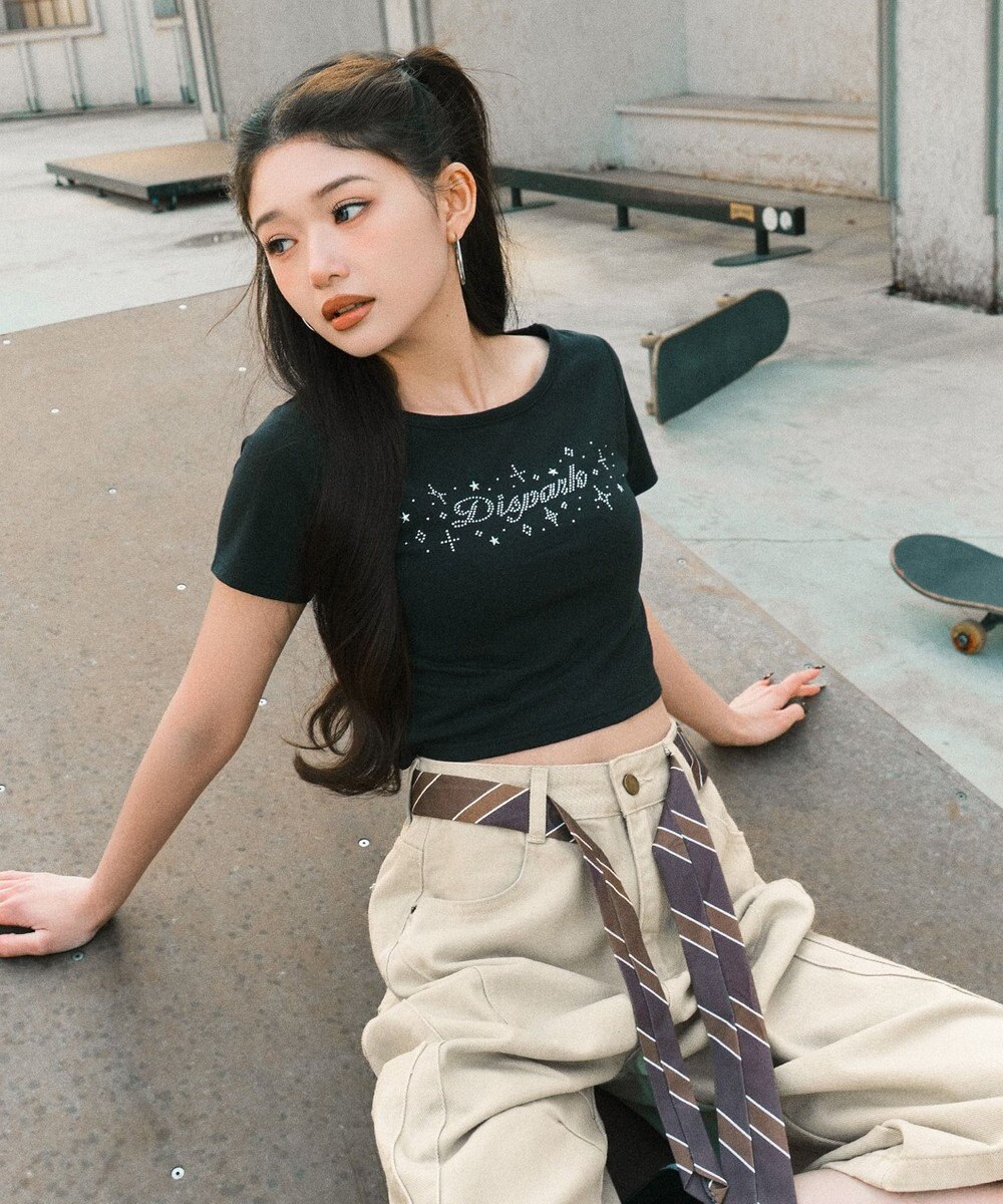 WEGO ロゴスタッズクロップドT 