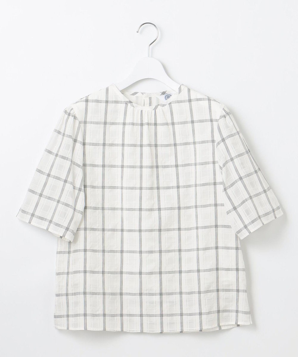 J.PRESS LADIES L 【洗える】SHEER チェック フレアスリーブ ブラウス 