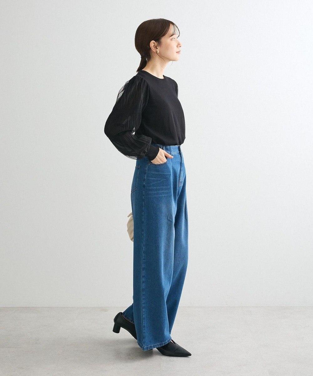 Green Parks 袖チュールマジョリカドッキングニットプルオーバー 