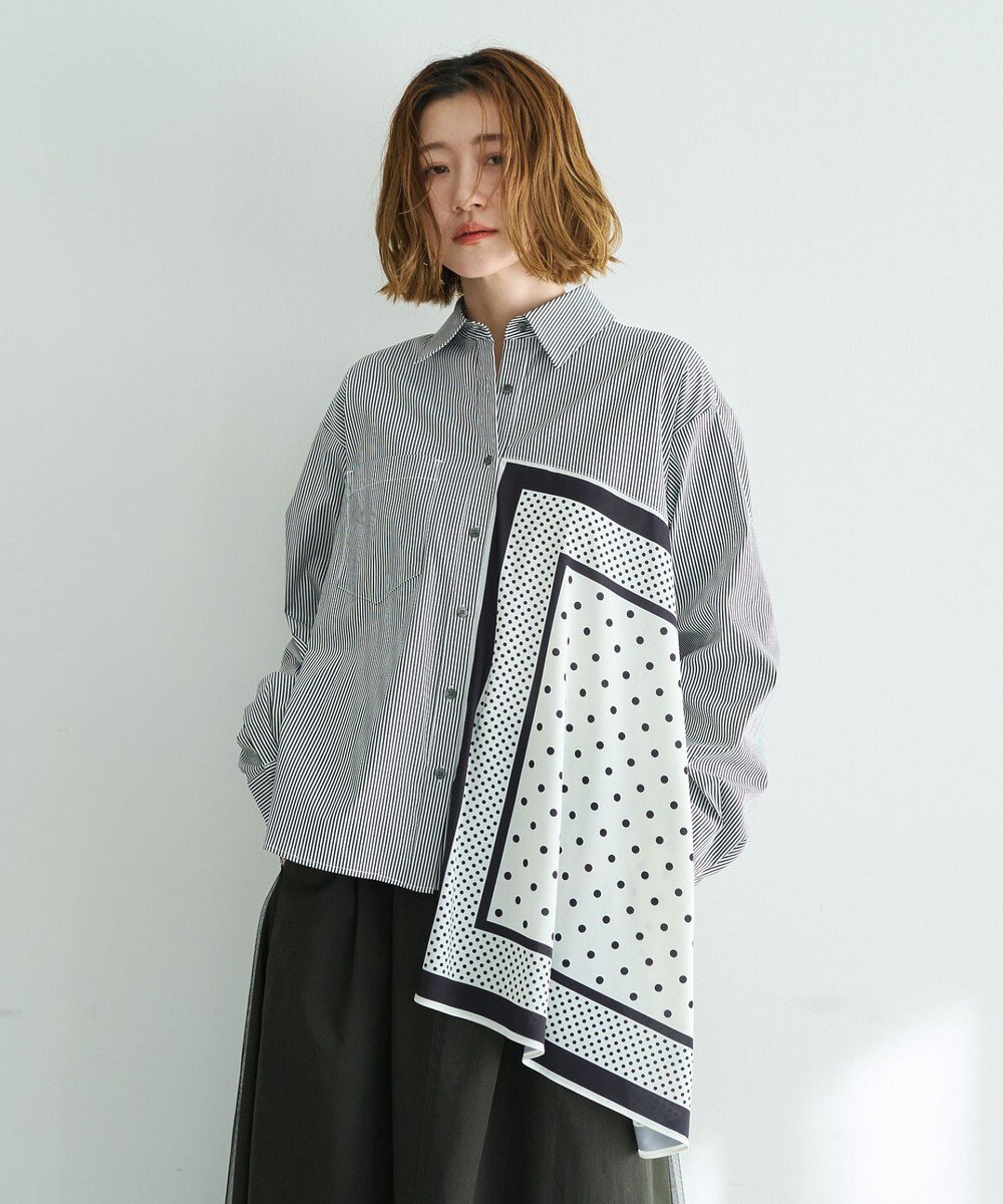 YECCA VECCA スカーフデザインアシメシャツ 