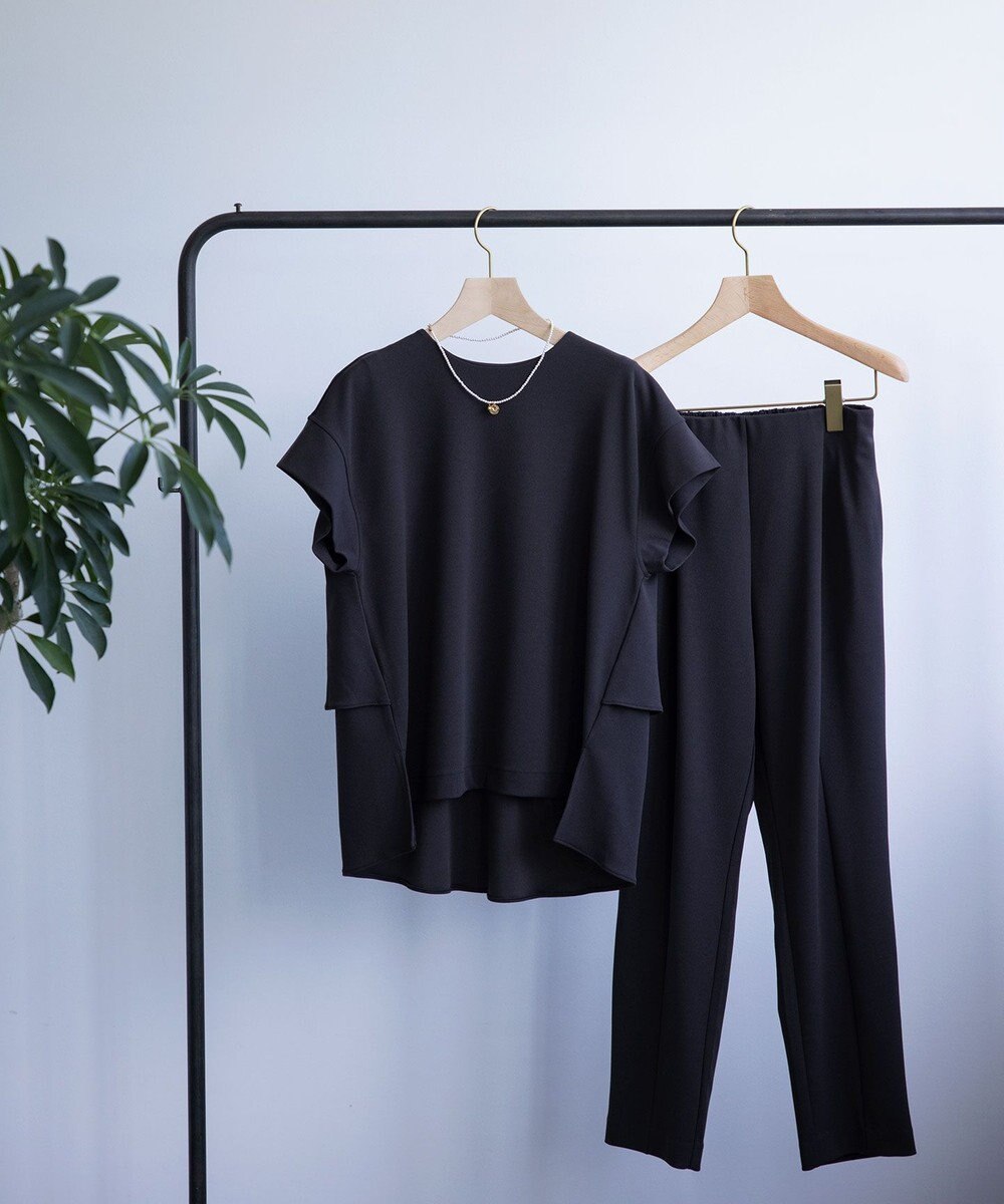 組曲 S 【吸湿・冷感・UVケア】ジョーゼットジャージーバックフリル Tブラウス 