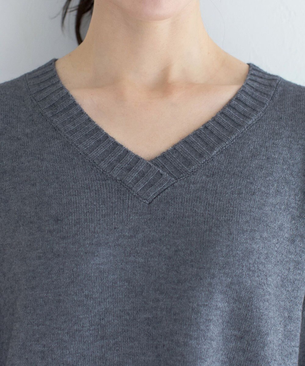 Tiaclasse L 【洗える】Vネックリブニットチュニック 