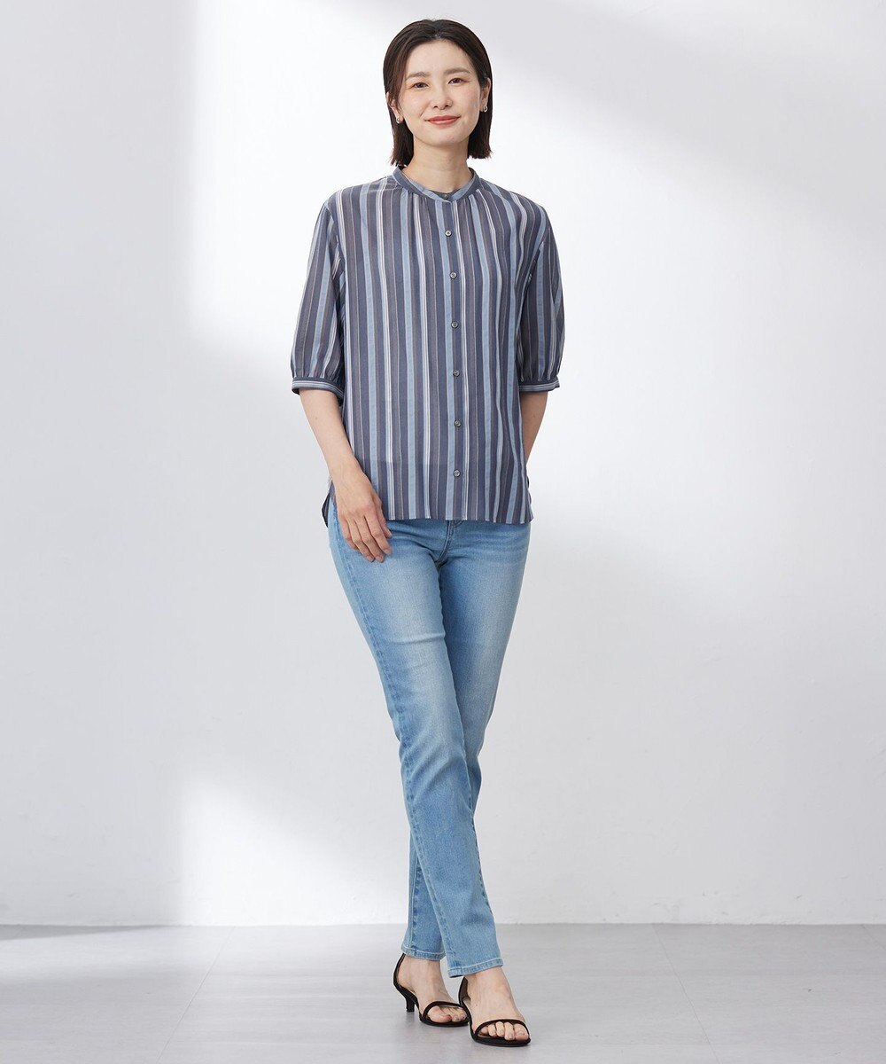 J.PRESS LADIES L 【洗える】ランダムストライプ ブラウス 