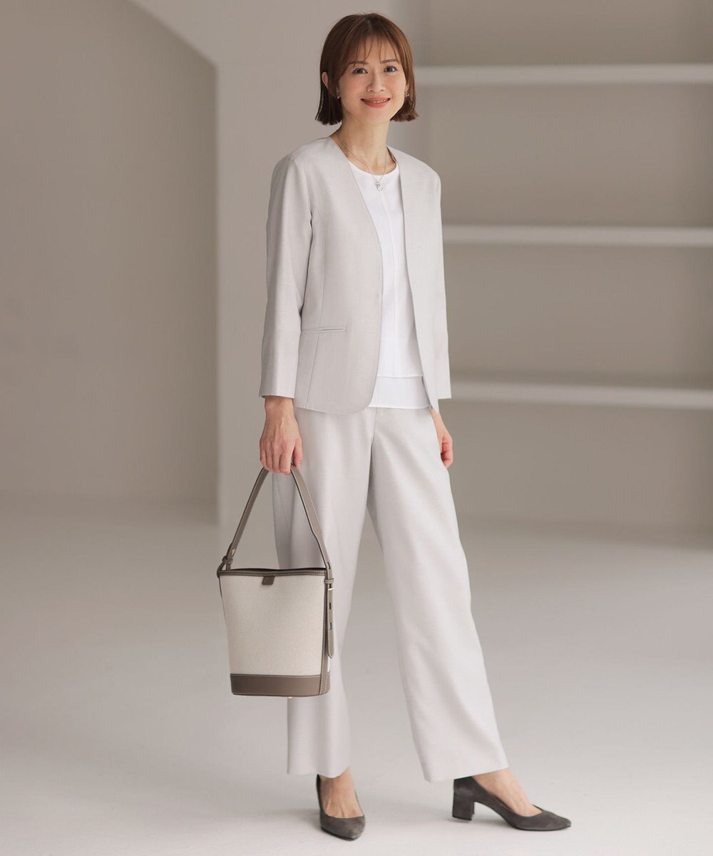 J.PRESS LADIES L 【セットアップ対応・洗える・UVケア・吸水速乾】OXIJEWELストレッチ ノーカラー ジャケット 