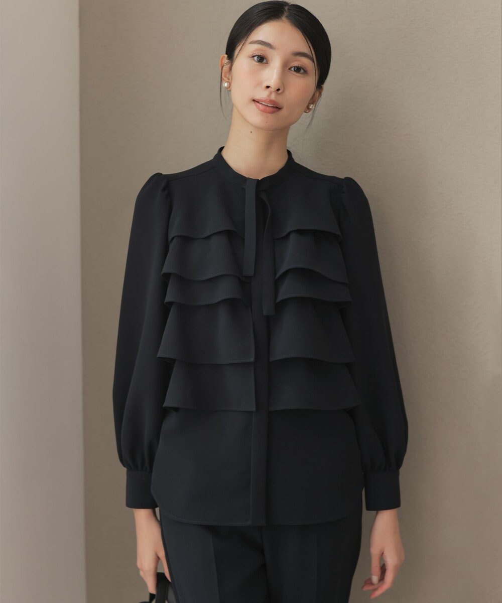 組曲 【KUMIKYOKU NAVY】コンフォータブルドレープ フリルブラウス 