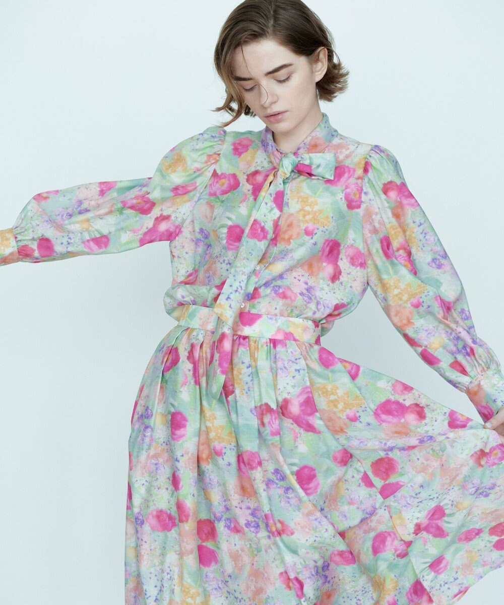 組曲 ピオニーシフォンプリント フレアスカート 