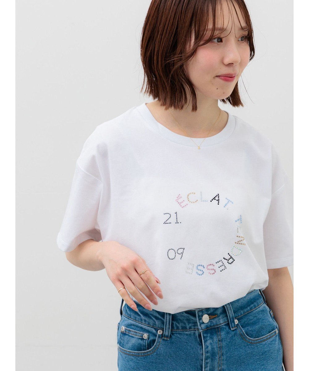 Te chichi ラインストーンサークルロゴTシャツ 