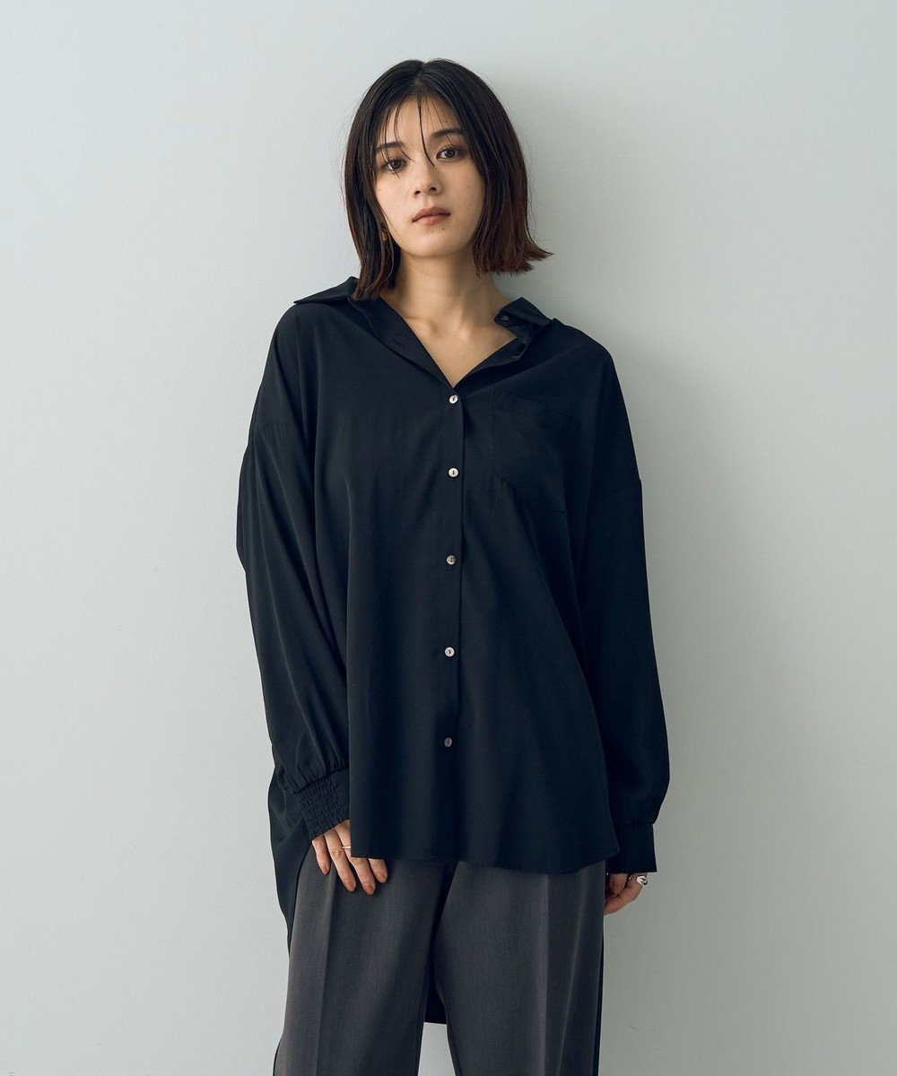 YECCA VECCA バックギャザーロングシャツ Black