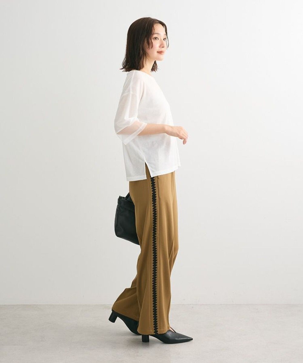 Green Parks 袖チュールドッキングシアー５分袖プルオーバー 