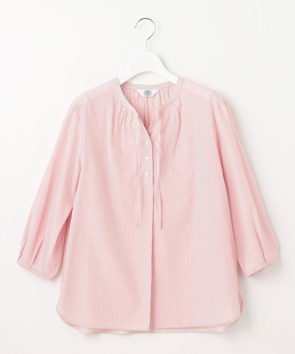 J.PRESS LADIES 【洗える】コットンアセVis ストライプ ギャザー ブラウス 