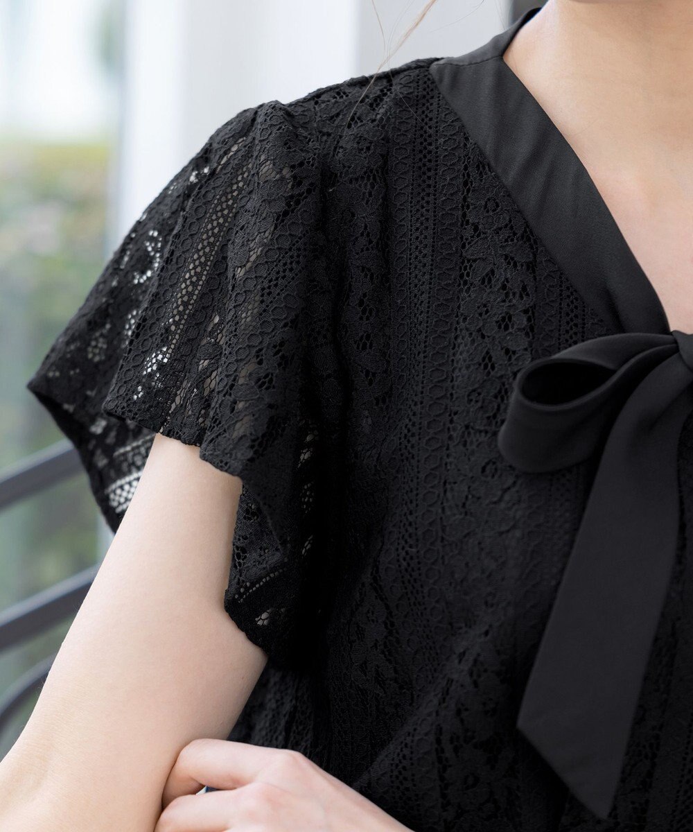 Tiaclasse 【洗える】幅広く活躍が期待できるボウタイレースブラウス 