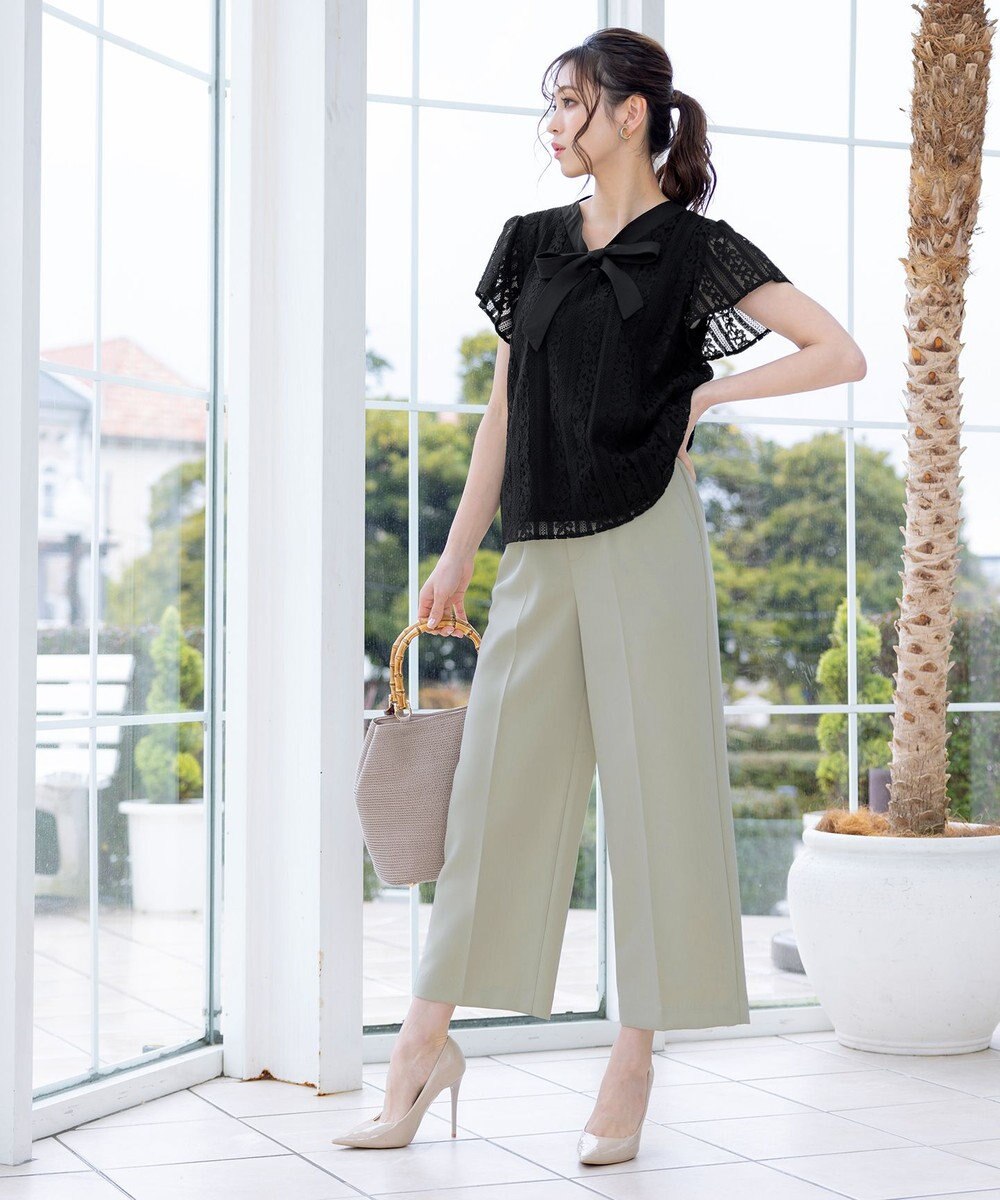 Tiaclasse 【洗える】幅広く活躍が期待できるボウタイレースブラウス 